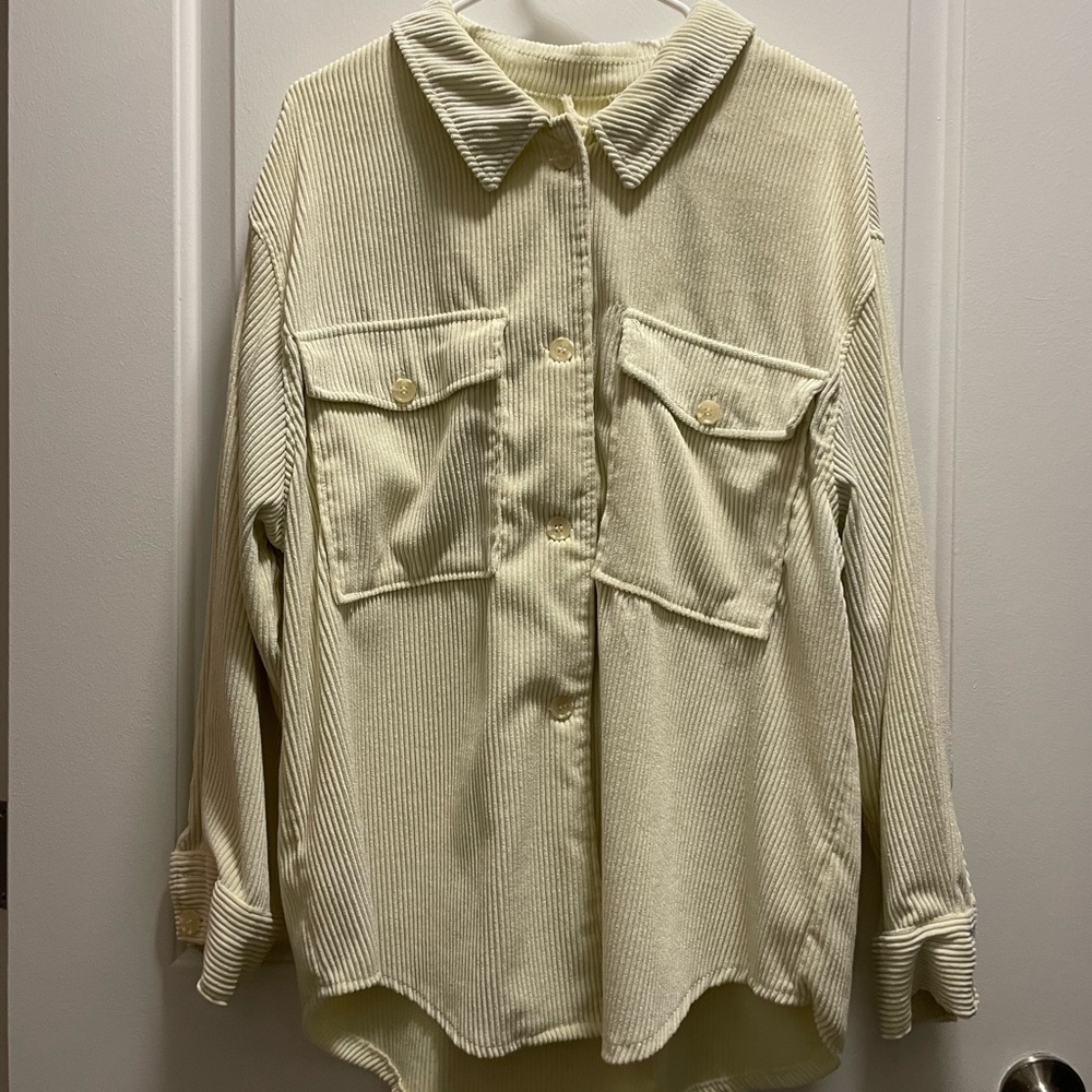 Light Yellow Ribbed Button Up